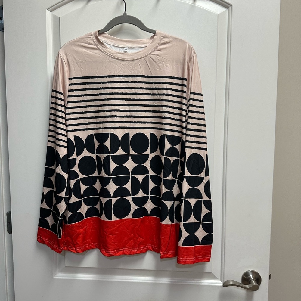 Striped and Geometric Long Sleeve Top
